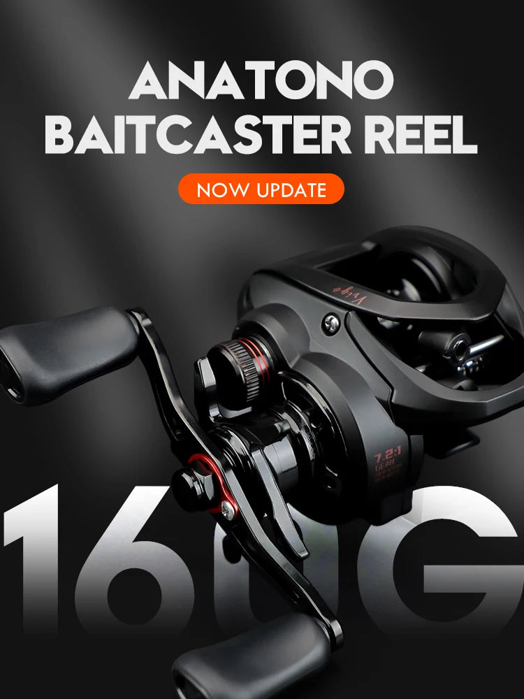 Reel Baitcasting Ultraligero ANATONO Vrigo 160g – Relación de Engranajes 7.2:1, 6+1 Rodamientos para Agua Salada