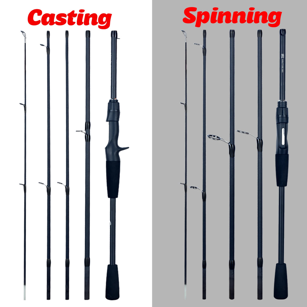 Caña de Viaje en Carbono 4/5 Secciones — Spinning y Casting