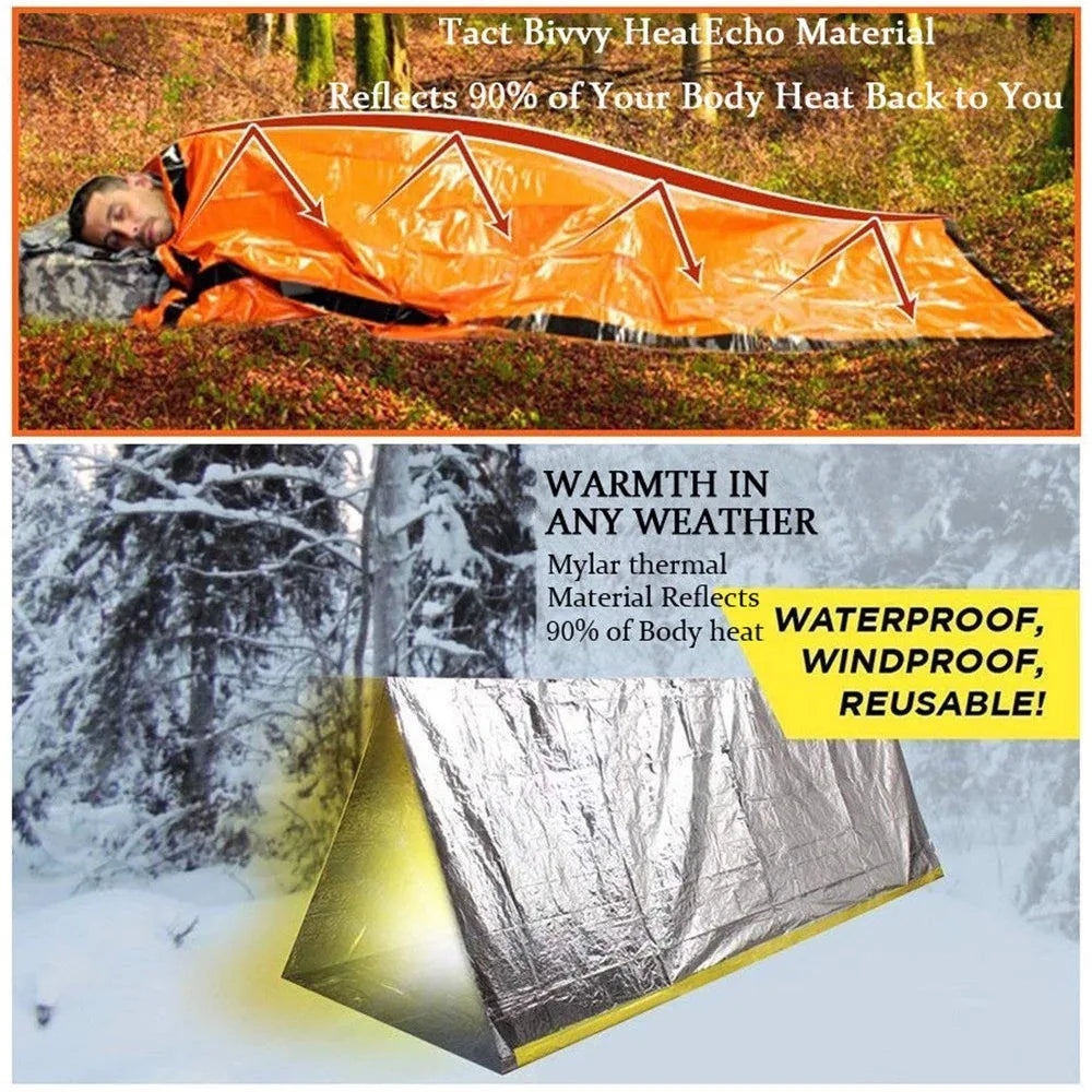 Bolsa de Supervivencia de Emergencia Mylar – Saco Térmico Impermeable para Camping, Trekking y Rescate