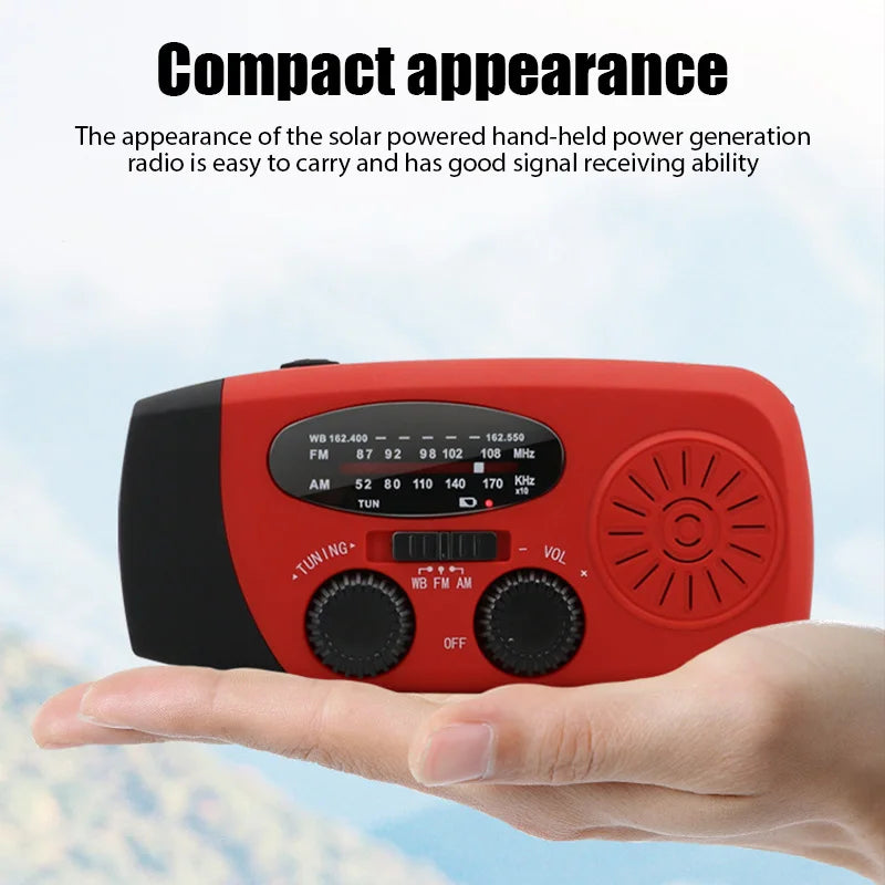 Radio de Emergencia Solar y Manivela con Linterna LED