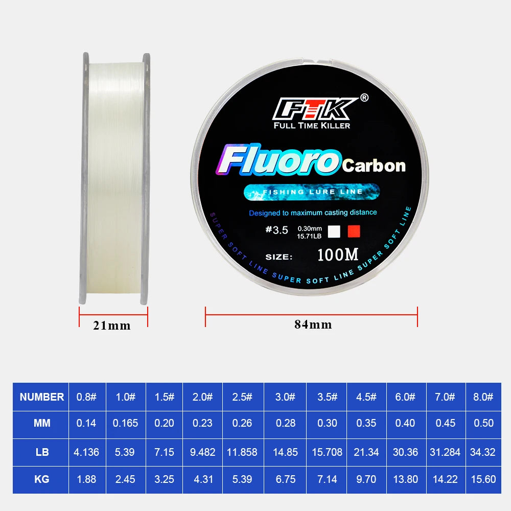 Línea de Pesca Monofilamento con Recubrimiento Fluorocarbono 100m
