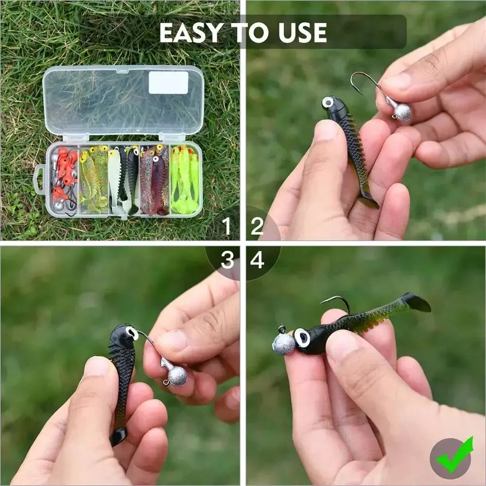 Kit de 40 señuelos blandos de pesca 5cm 3.5g con cabeza jig y caja organizadora