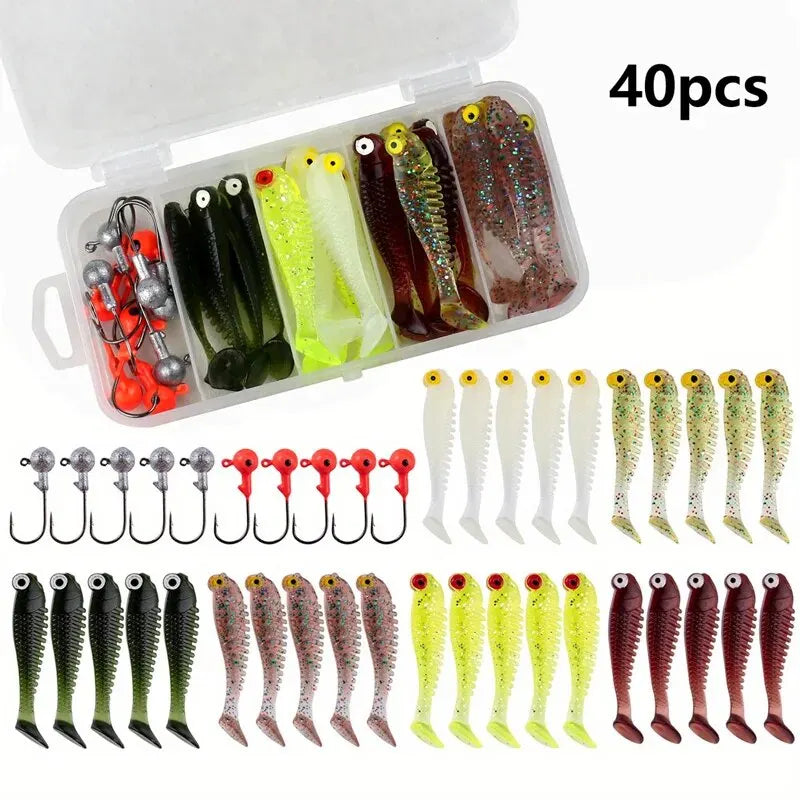 Kit de 40 señuelos blandos de pesca 5cm 3.5g con cabeza jig y caja organizadora