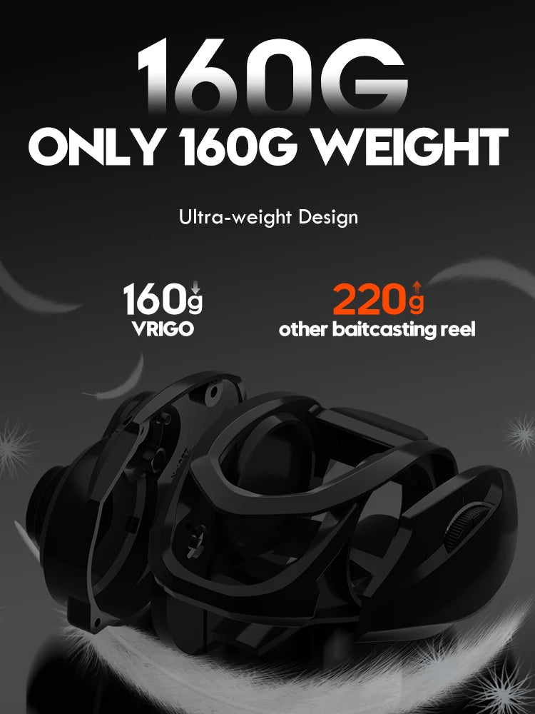 Reel Baitcasting Ultraligero ANATONO Vrigo 160g – Relación de Engranajes 7.2:1, 6+1 Rodamientos para Agua Salada
