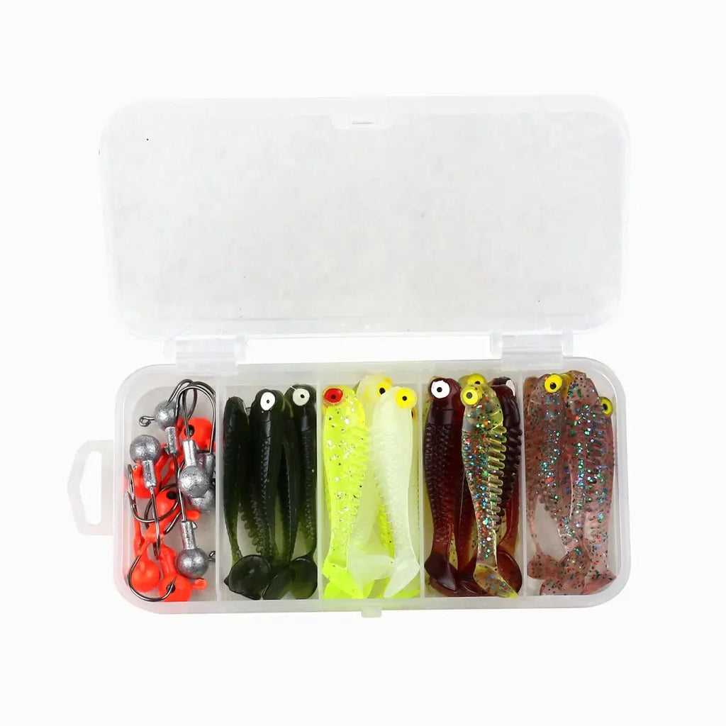 Kit de 40 señuelos blandos de pesca 5cm 3.5g con cabeza jig y caja organizadora
