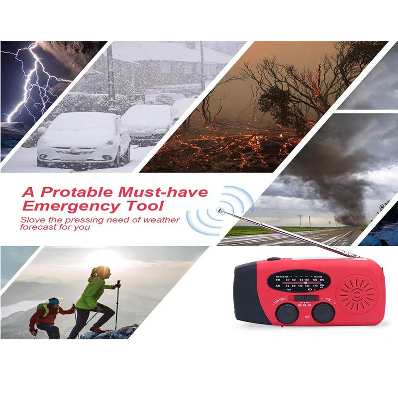 Radio de Emergencia Solar y Manivela con Linterna LED