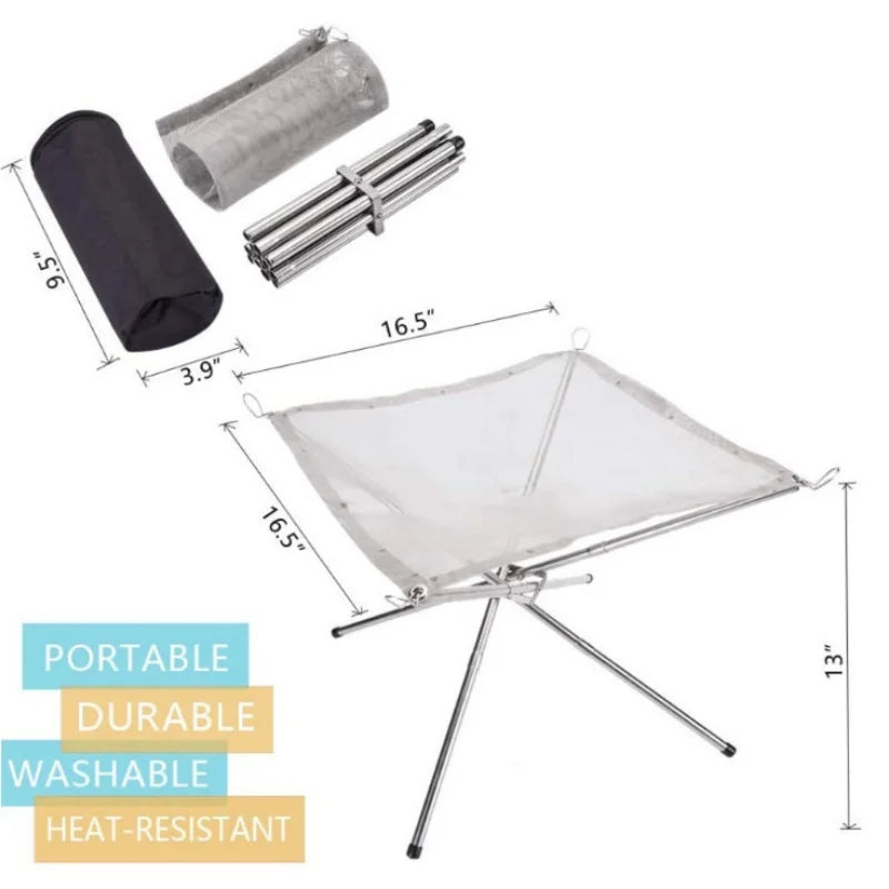 Fogón Portátil de Acero Inoxidable con Malla Contenedora