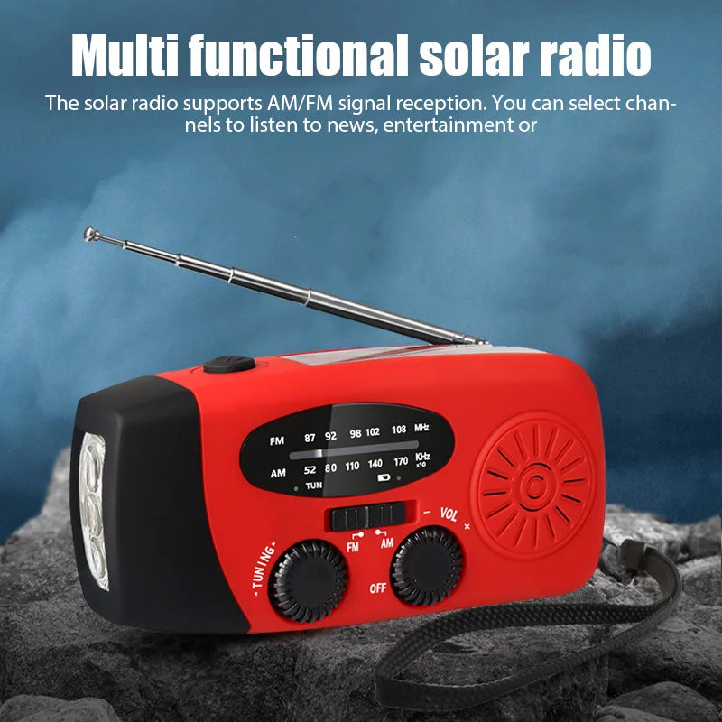 Radio de Emergencia Solar y Manivela con Linterna LED