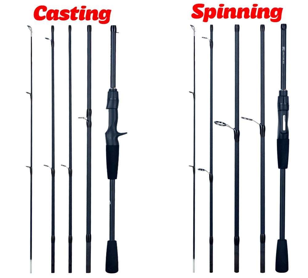 Caña de Viaje en Carbono 4/5 Secciones — Spinning y Casting