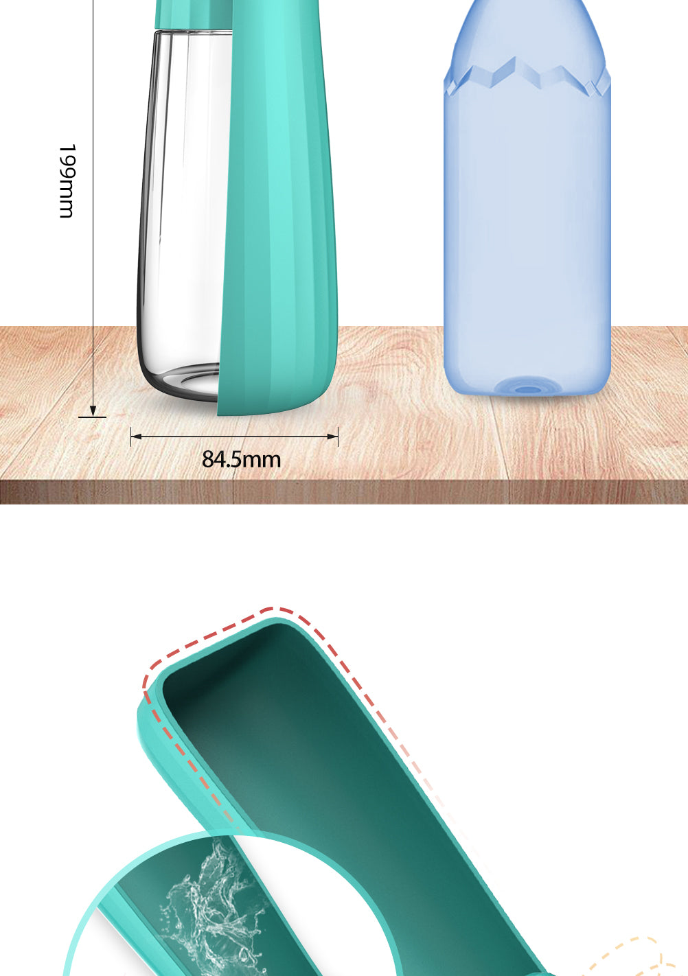 Botella Dispensadora de Agua Portátil para Perros 550ml